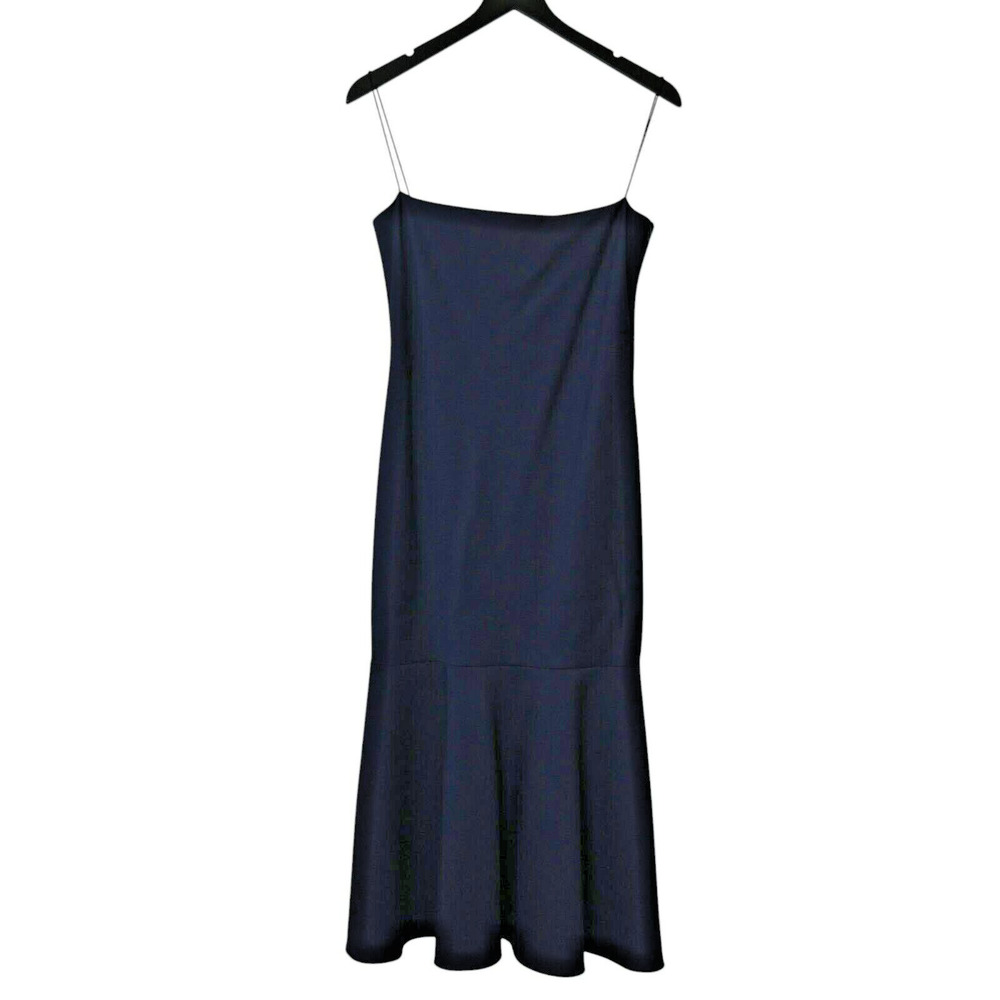 Wes Gordon Formal Midi Dress 6 Navy Blue Sleeveless Spaghetti Strap Scoop Back
